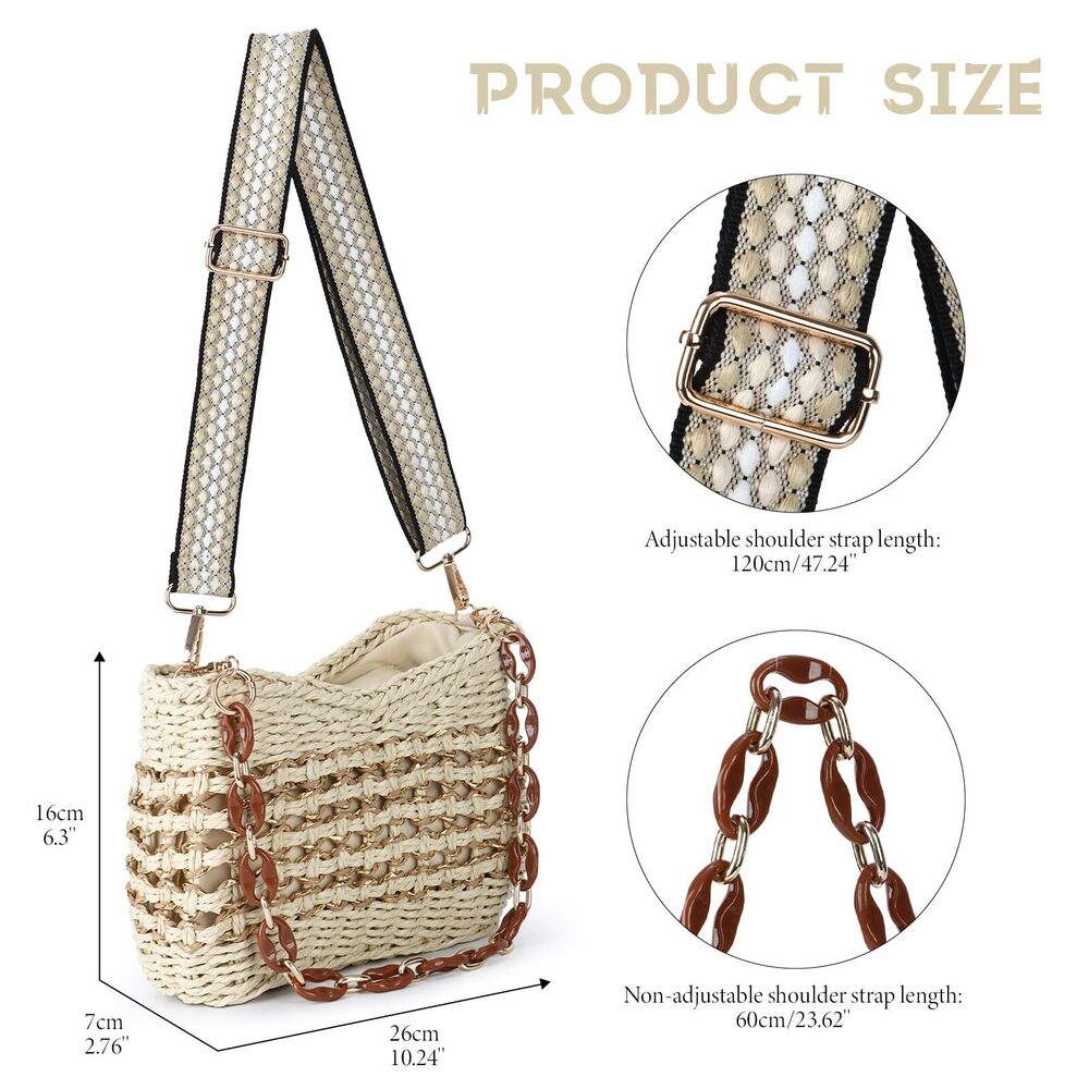 4112 Handmade Straw Crossbody Bag Chic Summer Woven Shoulder Bag Beach - Picture 3 of 7